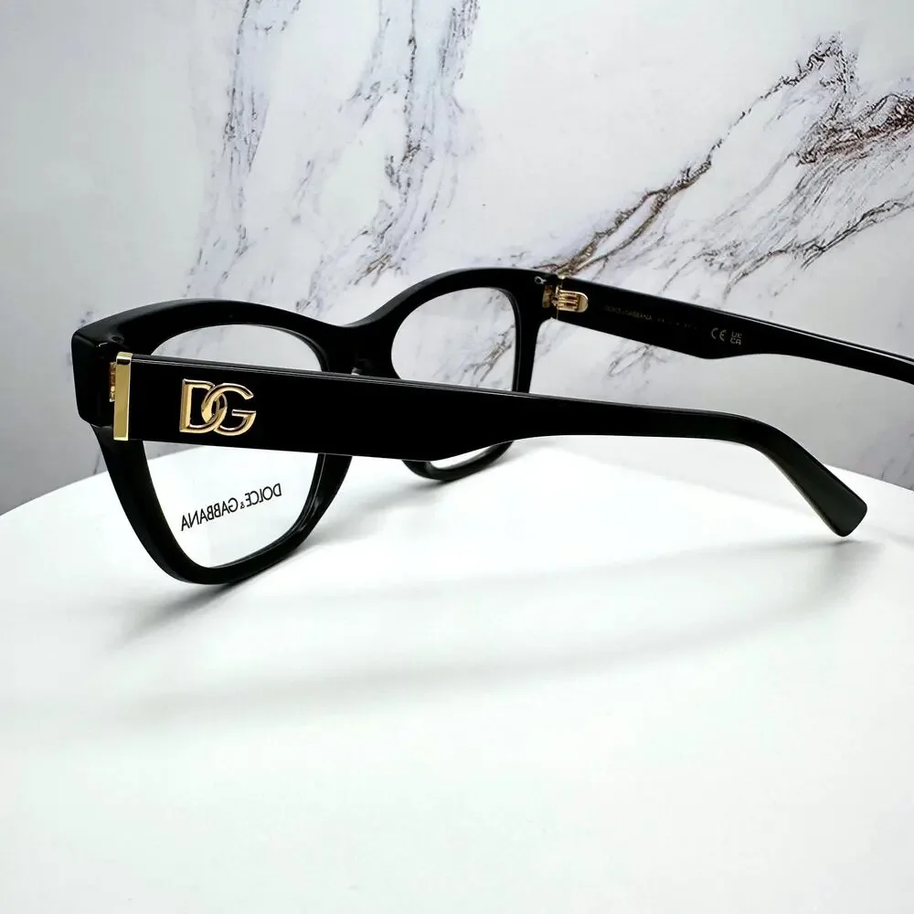 New Dolce&Gabbana Eyeglasses Black Square Gold Metal 55-18-145mm Glasses Frames